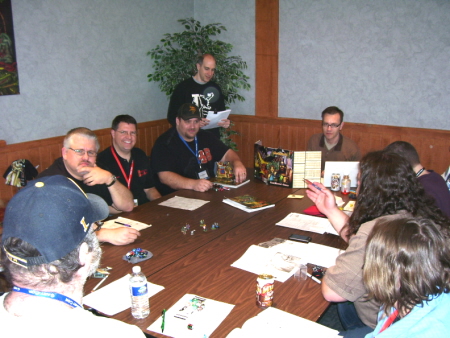 A marathon Hackmaster session at the KenzerCo table. Die Troglodytes!!