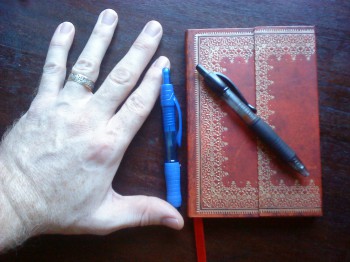 Paperblanks Mini notebook, with Pilot G-2 mini and Papermate Profile mini pens.
