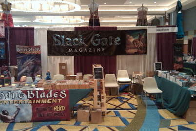 The beautiful Black Gate/Rogue Blades booth, with new BG banners by John Woolley