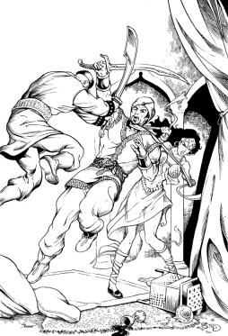 Howard's "Sight of Vengeance," featuring Dabir and Asim. Art by Storn Cook