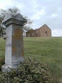 The old church in Stull Cemetery containing the stairway to Hell