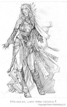 Seoni the Sorceress rough carries a cloak before the final Wayne Reynolds changes.