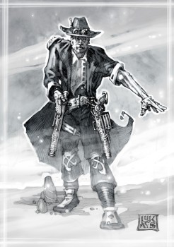 Alec Fleetwood: D20 Iron Kingdoms Fighter/Pistoleer, Level 5/10, Art by Chuck Lukacs