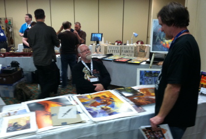 Jeff Easley displays his wares for an appreciative audience. Click for bigger version.