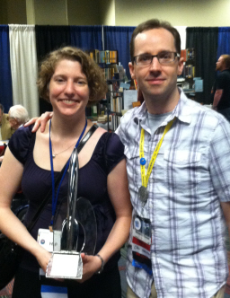 Lynne and Michael Thomas with the 2012 Hugo Award for  SF Squeecast.