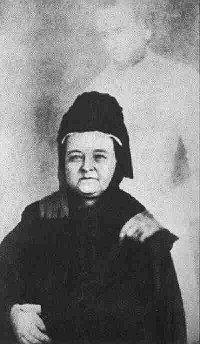 Mary Todd Lincoln and the spirit of her dead husband (photograph by Mumler)