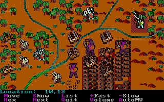 A battle in Sword of Aragon, in all its glory. The purple blobs are titans.
