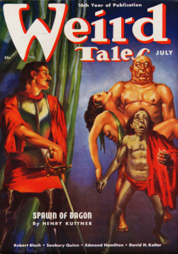 Weird Tales, July 1938, featuring Elak of Atlantis in "Spawn of Dagon"