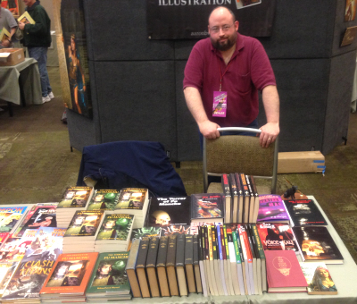 William Patrick Maynard and his impressive table at Windy City Pulp