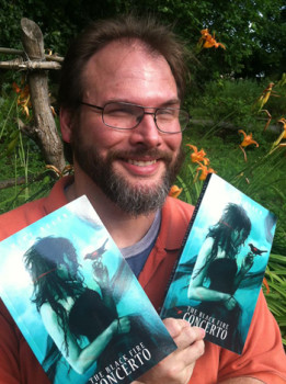 Mike Allen and his ghoulishly gruesome novel. Cover art by Lauren K. Cannon