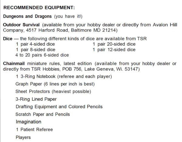 D&D Recommended Equipment list 1974-medium