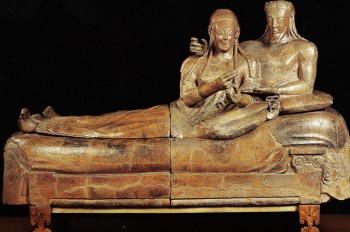 An Etruscan sarcophagus.