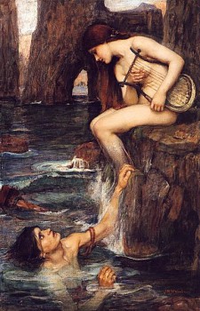 Images of the Siren have varied considerably through time. Homer doesn't give us a physical description, but they've often been portrayed as mermaid-like. Here, you can see that the Siren's legs become fins below the knee.