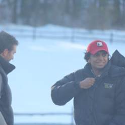 M. Night on the set of Sundowning with his production designer