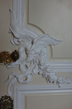 A door detail from Harlaxton Manor, Lincolnshire.