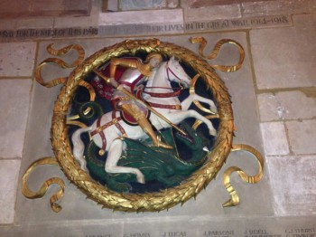 St. George slays you-know-what. Southwark Cathedral, London.