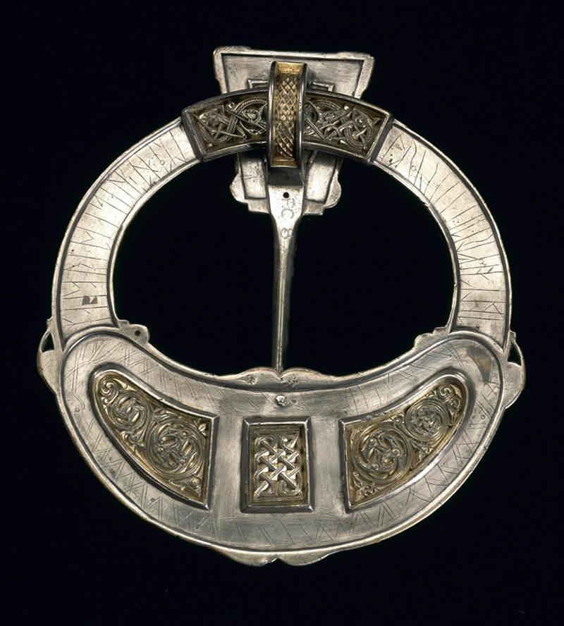 The Hunterston Brooch, c. 700, Hunterston, Ayrshire, Scotland. Gold, silver, amber. Diam. 12.2cm. Runic inscription says, ''Melbrigda owns this brooch'. Copyright National Museums Scotland.