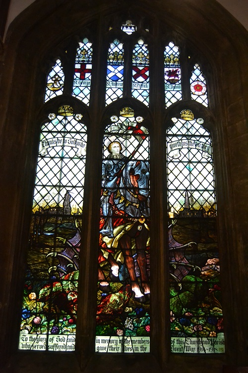 World War One memorial stained glass window in the church.