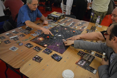Demo of the Firefly boardgame in the games tent.