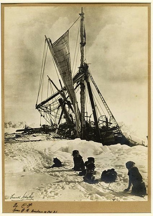 The Endurance crushed by the ice. Photograph by Frank Hurley.