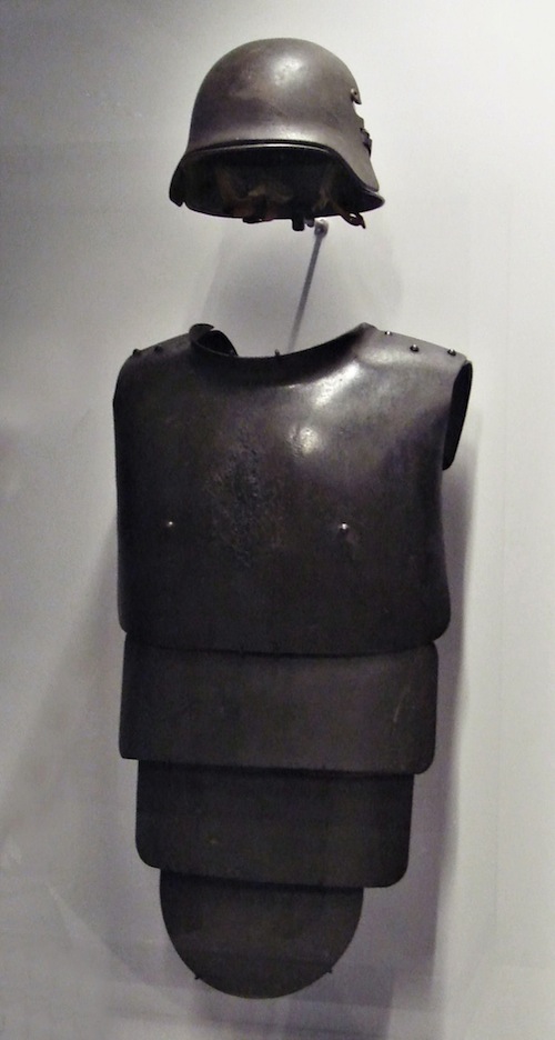 German steel helmet and armor, 1916. I have no idea why the armorer included little steel nipples.