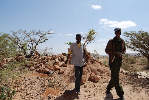 Ali and one of my guards at a prehistoric burial cairn on the way to Laas Geel. While the cities are safe, the government asks that you bring a pair of soldiers with you when you explore the countryside. I never experienced any hostility in Somaliland but the government is anxious to maintain a good reputation.