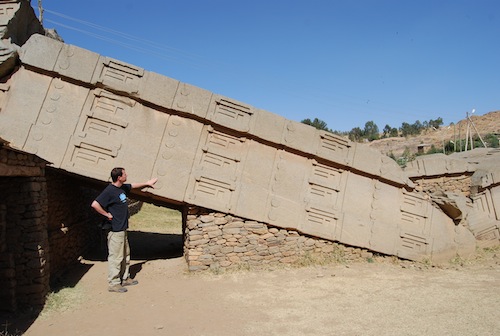 Yours truly next to one of the fallen stelae of Axum. Photo copyright Almudena Alonso-Herrero.