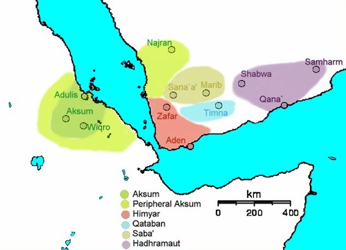 Map of Axum and the Southern Arabian kingdoms c.230 AD. Courtesy Wikimedia Commons.