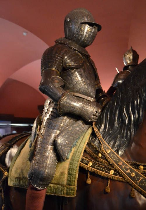 Parade armor of Philip III, made in Pamplona c.1600-1610. This is a rare piece from a leading craftsman from Spain. Most pieces in the collection come from Italy or Germany. The workshop had been created by Philip II in 1596 and staffed with experts from Milan.