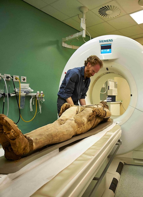 A mummy undergoing a CT scan at the Royal Brompton Hospital. © Trustees of the British Museum