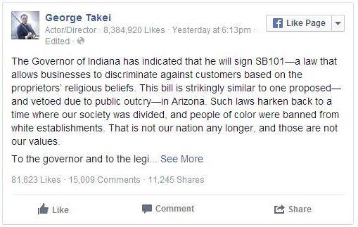 George Takei on Indiana Anti Gay Bill