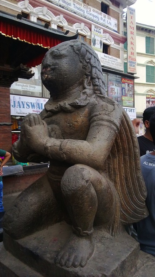 This statue of Garuda dates to the 6th century and is the oldest artwork in Kathmandu's Durbar Square. Photo courtesy Krish Dulal.