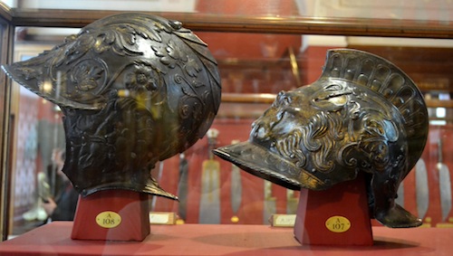 Decorated parade helmets, early 16th century.