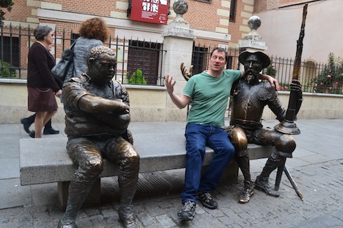 Yours truly hanging out with Don Quixote outside the Cervantes' old home. Sancho Panza looks unimpressed. I actually had to stand in line for this shot, it's that touristy. Copyright Almudena Alonso-Herrero.