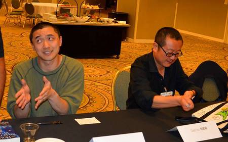 Ken Liu and Cixin Liu at the Nebula Awards weekend, 2015 (photo by Keith Stokes)