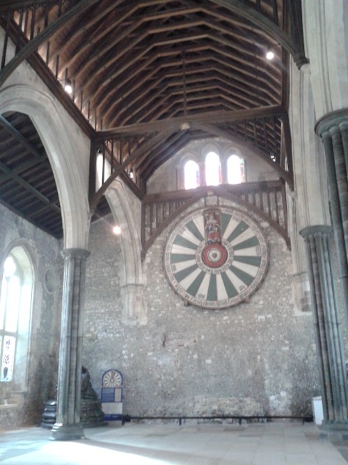 The Round Table hangs inside Winchester Castle's Great Hall. Photo courtesy Almudena Alonso-Herrero.