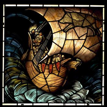 The Viking Ship, stained glass by Edward Burne