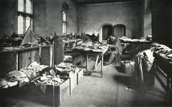 Solomon Schechter c.1898 in Cambridge studying boxes of manuscripts from Cairo. Schechter was an American-Romanian rabbi, scholar, and founder and President of the United Synagogue of America, President of the Jewish Theological Seminary of America movement. Image by © Lebrecht Authors/Lebrecht Music & Arts/Corbis