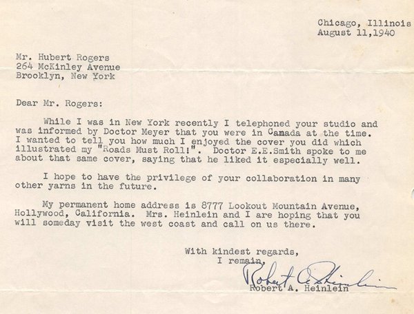 Heinlein letter to Hubert Rogers Roads Must Roll-small