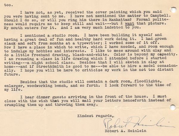 Heinlein letter to Hubert Rogers Universe 2-small