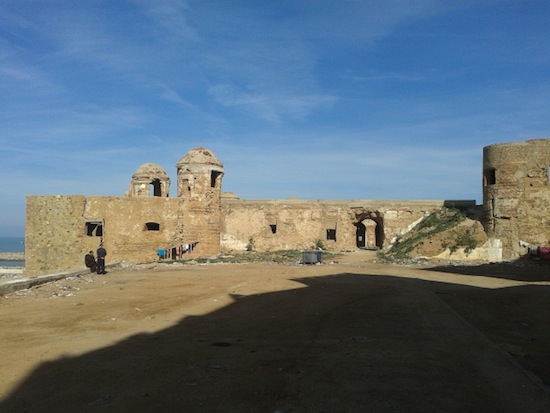 A view of the fort from the landward side, complete with laundry drying in the sun.