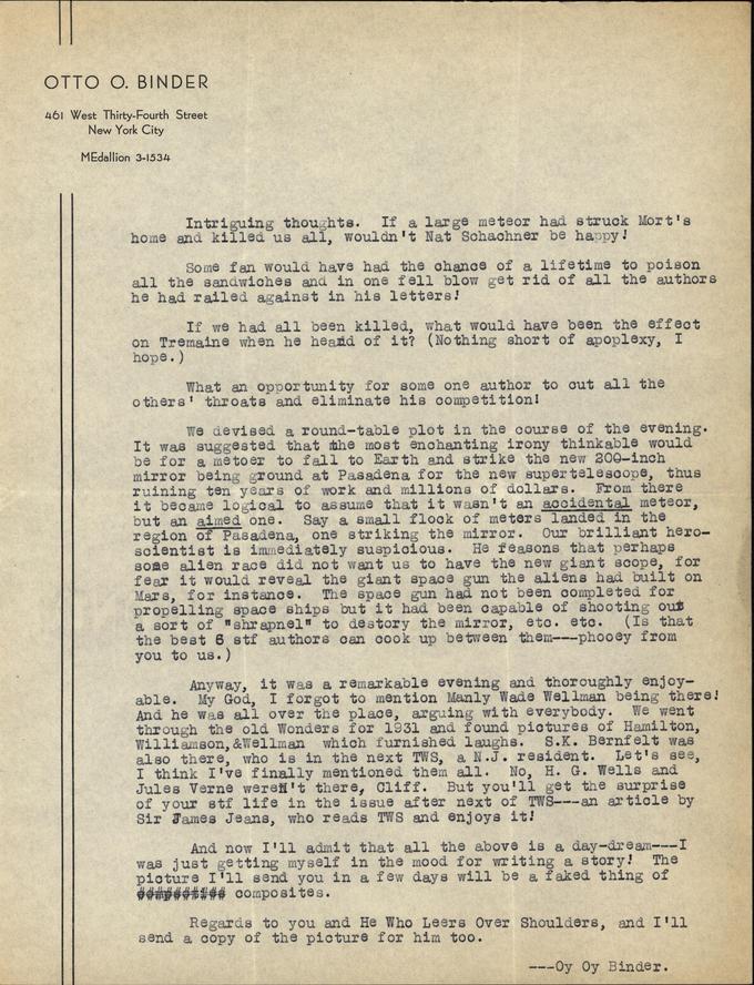 Otto Binder to Jack Darrow letter 1937 06 06 page 2-small