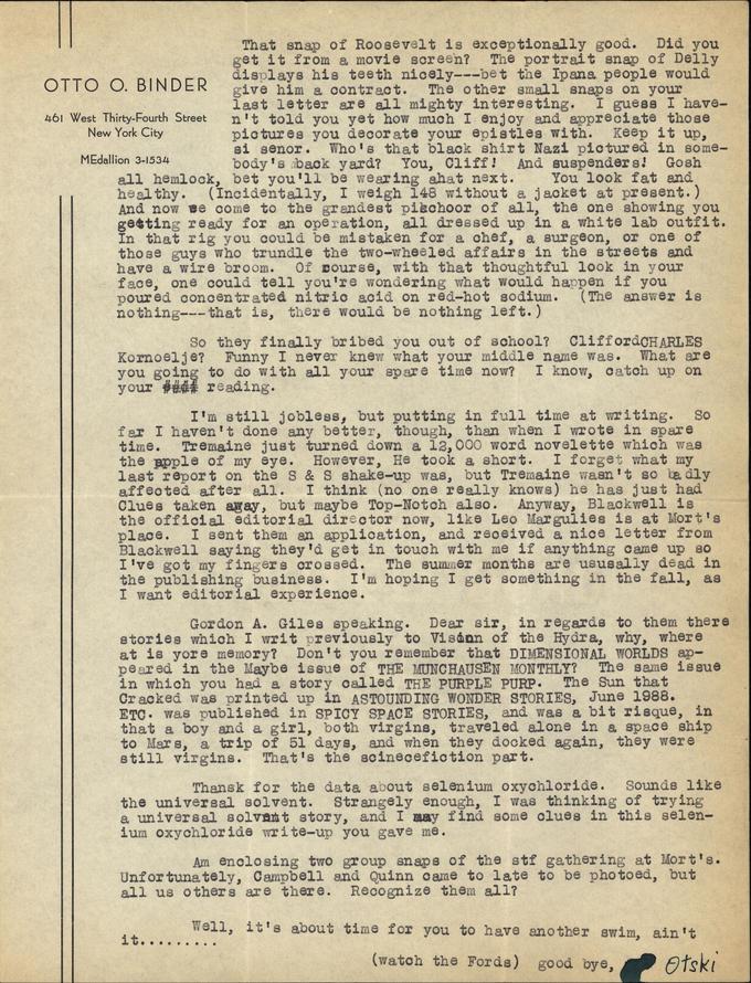 Otto Binder to Jack Darrow letter 1937 07 10 page 2-small