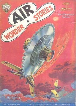 Air Wonder Stories, April 1930, containing "The Meteoric Magnet" by Moses Schere (art by Paul)