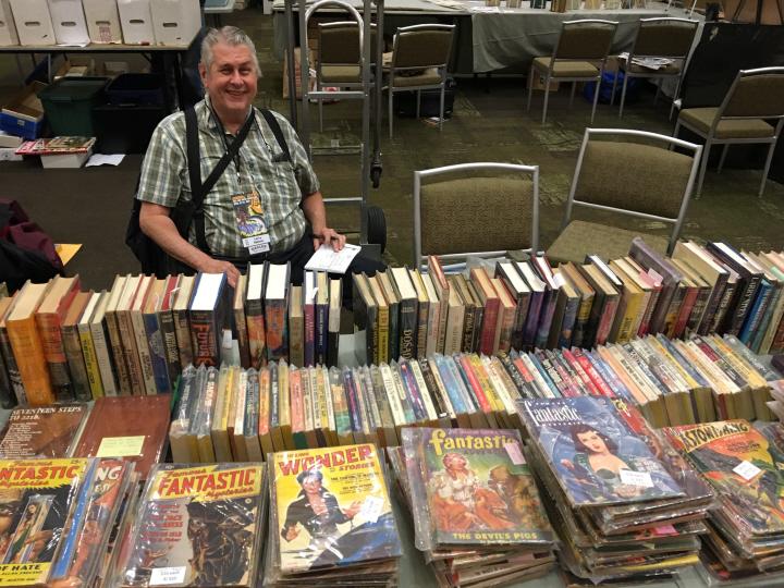 Larry Hallock sells pulps at Windy City Pulp 2016-small