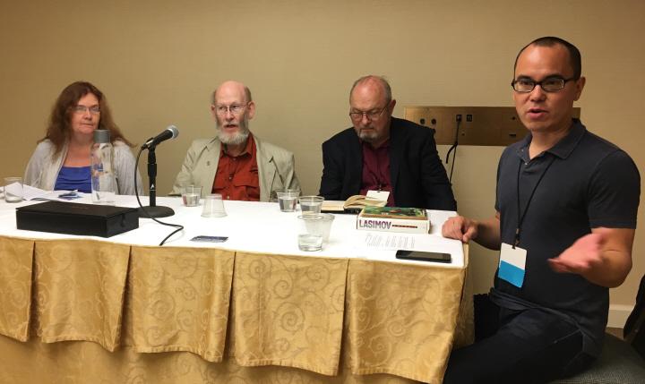 Sheila Williams Stanley Schmidt Joe Haldeman and Alec Nevala-Lee talk about the Legacy of John W Campbell-small