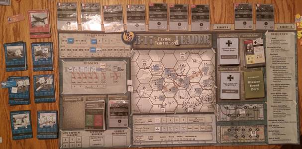 A nearly final game board with prototype pieces.
