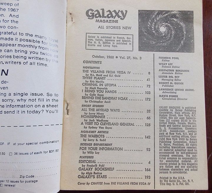 Galaxy October 1968 Table of Contents-small