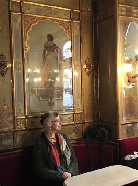 Delia Sherman at the Caffè Florian in Venice Italy