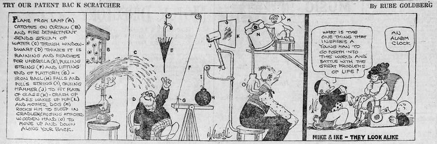 Rube Goldberg Patent Back-Scratcher, [New Brunswick NJ] Central New Jersey Home News p8 January 10, 1921